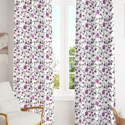 Trance Home Linen White 2 Pieces Printed Room Darkening Pure Cotton Long Door Curtains-image-11