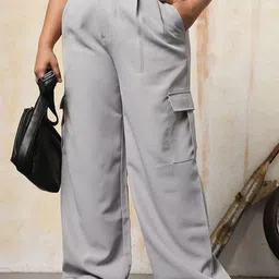 Freeform by High Star Women Loose Fit High-Rise Wrinkle Free Pleated korean Cargo Trousers-picture-29