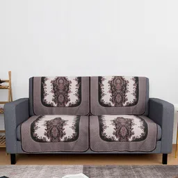 Kuber Industries Cream-Coloured & Black 4 Pieces Printed 2 Seater Sofa Cover-43