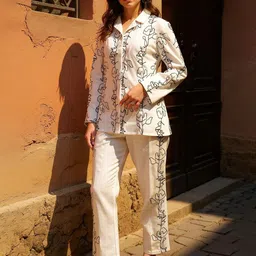 Zummer Embroidered Pure Cotton Shirt With Trouser Co-Ords Set-image-76