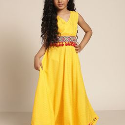 Sangria Girls Yellow & Gold Polka Dots Print Ready to Wear Lehenga Choli-image-18
