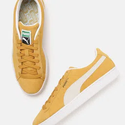 Puma Men Mustard Yellow & White Classic XXI Colourblocked Suede Sustainable Sneakers-16