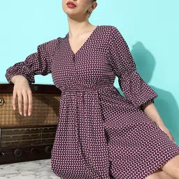 her by invictus Attractive Burgundy Printed Once Upon A Sleeve Dress-36