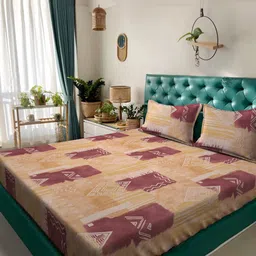 KLOTTHE Rust Orange Colored Printed 400TC Pure Cotton Double King Bedsheet Set-19