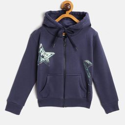 Gini and Jony Girls Navy Blue Solid Sequin Detail Hooded Fleece Lined Sweatshirt-image-21