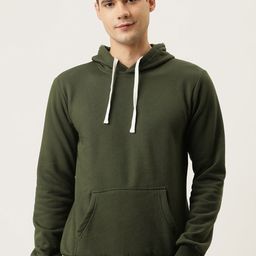 Campus Sutra Men Olive Green Hooded Pullover Sweatshirt-image-92