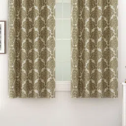 SWAYAM Set of 2  Olive Green & Brown Ethnic Motifs Room Darkening Window Curtain-11