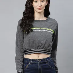 Hubberholme Women Charcoal Grey Brand Logo Print Cropped Sweatshirt-image-88