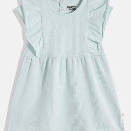 Happy Faces Girls Striped Ruffled Fit & Flare Pure Cotton Dress-picture-11