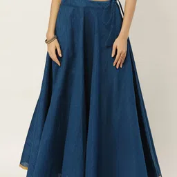 Studio Shringaar Women Navy Blue Solid Full Flare Double Ghera Lehenga Skirt-image-43