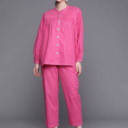 Indo Era Regular Kantha Work Pure Cotton Shirt With Trousers-image-2