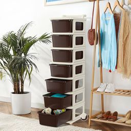 Kuber Industries Ivory Brown 7 Layer Plastic Modular Storage Drawer Organizer With Wheels-25