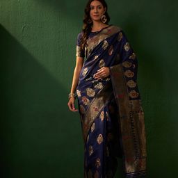 DIVASTRI Woven Design Zari Silk Blend Designer Banarasi Saree-image-75