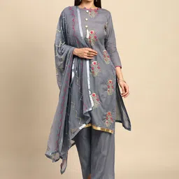 Shaily Charcoal Grey & Pink Embroidered Unstitched Dress Material-image-27