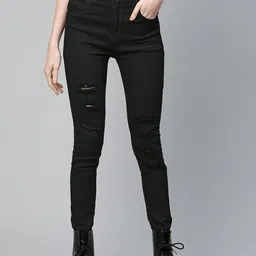 SASSAFRAS Women Black Slim Fit Mid-Rise Mildly Distressed Stretchable Jeans-picture-56