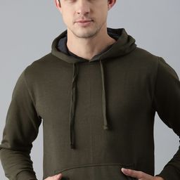 ADBUCKS Men Olive Green Cotton Hooded Sweatshirt-image-85