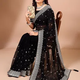 Leelavati Ethnic Motifs Embroidered Beads And Stones Pure Georgette Saree-picture-7