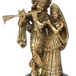 Exotic India Gold Toned Brass Radha Krishna In Brass Showpiece-image-8