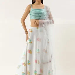 Ethnovog Green  Off White Thread Work Made to Measure Lehenga  Blouse With Dupatta-picture-29