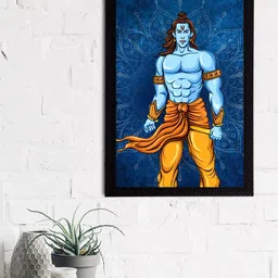 eCraftIndia Blue & Mustard Orange Lord Ram Satin Matt Textured UV Wall Art-image-17
