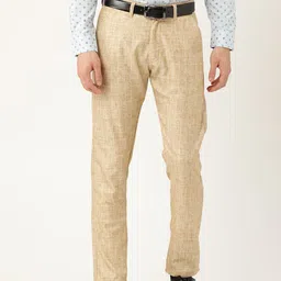 SOJANYA Men Beige & White Smart Fit Checked Formal Trousers-image-73