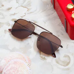 Gold Berg Brown Lens & Square Sunglasses with UV Protected Lens- GB-1075_ BRN-12