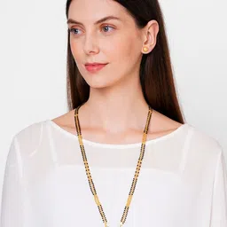 Digital Dress Room Black & Gold Toned Alloy Gold Plated Beaded Mangalsutra Set-47