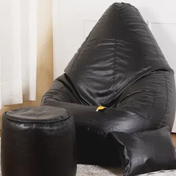 THREADVIBE LIVING Black Teardrop Filled Bean Bag With Footrest & Cushions-image-2