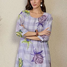 Indo Era Floral Printed Pure Cotton A-Line Kurta With Trouser-picture-42