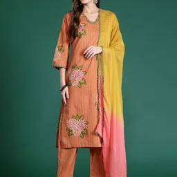 Indo Era Striped Beads & Stones Pure Cotton Kurta With Trousers & Dupatta-picture-52