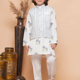 Aj DEZInES Boys Floral Printed Pure Cotton Kurta With Trousers & Nehru Jacket-52