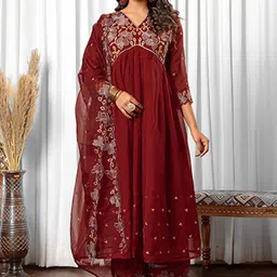 DRESOUL Floral Yoke Design Empire Anarkali Kurta With Trousers & Dupatta-picture-20