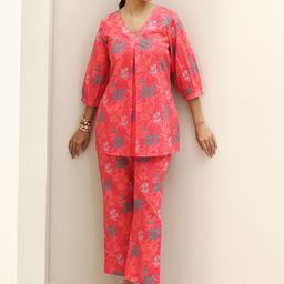 Libas Floral Printed & Embroidered Schiffli Tunic with Trousers Co-Ords-picture-2