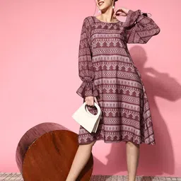 Sangria Magical Mauve Printed Lukka Chuppi A-Line Ethnic Dress-82