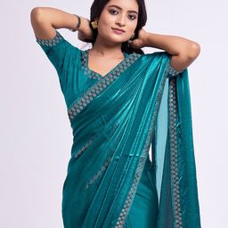 DIVASTRI Embellished Embroidered Beads and Stone Satin Saree-image-90