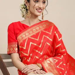 Saree mall Red Woven Design Silk Blend Banarasi Sarees-image-80