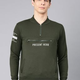 Maniac Men Olive Green Solid Pullover Sweatshirt-image-73