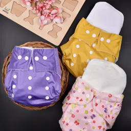 Moms Home Infants Set Of 3 Adjustable & Reusable Cotton Pocket Diapers With 3 Inserts-45