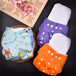 Moms Home Infants Set Of 3 Adjustable & Reusable Cotton Pocket Diapers With 3 Inserts-14
