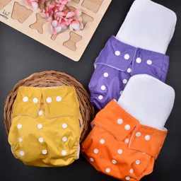 Moms Home Infants Set Of 3 Adjustable & Reusable Cotton Pocket Diapers With 3 Inserts-16