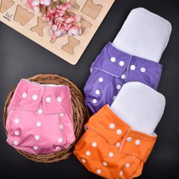 Moms Home Infants Set Of 3 Adjustable & Reusable Cotton Pocket Diapers With 3 Inserts-12