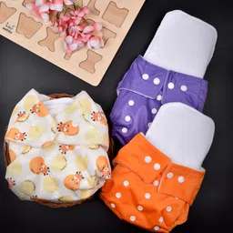 Moms Home Infants Set Of 3 Adjustable & Reusable Cotton Pocket Diapers With 3 Inserts-15