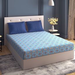 MYTRIDENT Moments Blue  White Ethnic Motifs 120 TC Cotton Queen Bedsheet with 2 Pillow Covers-image-81