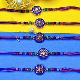 MANSIYAORANGE Set Of 6 AD Stones Studded & Beaded Cotton Thread Rakhi-image-36