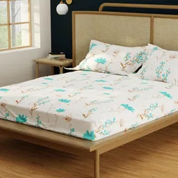 URBAN SPACE Turquoise Blue Printed 200 TC Cotton Double Queen Bedsheet & 2 Pillow Covers-image-61