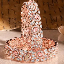 Rubans Set of 2 22K Rose Gold-Plated Pastel Pink, Blue & White CubicZirconia Studed Bangle-image-27