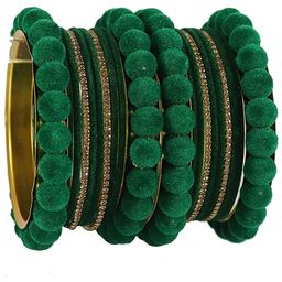 NMII Pack Of 20 Zircon Studded & Beaded Velvet Antique Bangles-15
