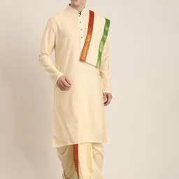 VASTRAMAY Men Cream-Coloured Kurta with Dhoti Pants & With Dupatta-17