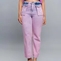 FREAKINS Women Lavender Straight Fit High Rise Coloured Pure Cotton Jeans-image-81