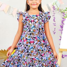 Jilmil Girls Mickey & Friends Printed Square Neck Flutter Sleeve A-Line Dress-image-77
